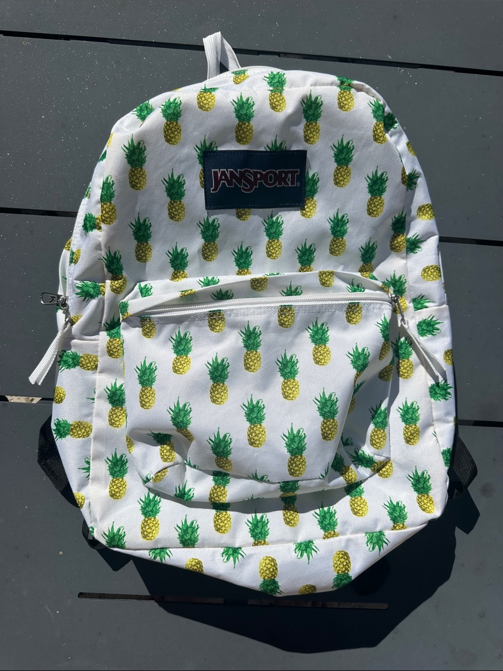 Jansport White Backpack with Yellow & Green Pineapple Print